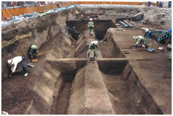 楠・荒田町遺跡で発見された溝跡　（写真提供：兵庫県立考古博物館）