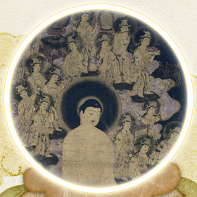 Painting of the Descent of Amida  with Twenty-Five Bodhisattvas